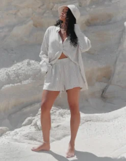 4Th & Reckless X Loz Vassallo Alice Linen Printed Beach Co-Rd In Cream And Whit