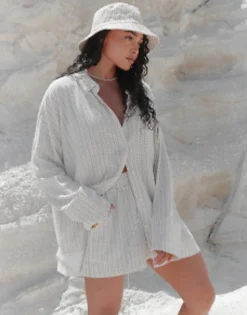 4Th & Reckless X Loz Vassallo Alice Linen Printed Beach Co-Rd In Cream And Whit