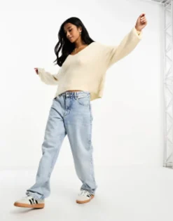 Threadbare Petite Fluffy V Neck Slouchy Jumper In