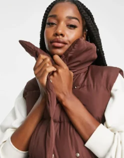 Threadbare Tall Reflex Oversized Longline Padded Gilet With Pockets In Brown