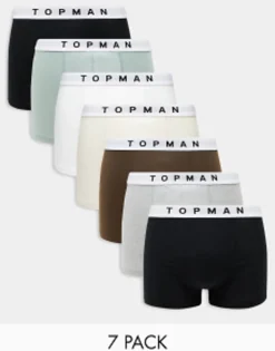 Topman 7 Pack Trunks In Black, White, Grey Marl And Neutrals