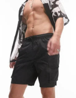 Topman Skinny Cargo Swim Shorts In