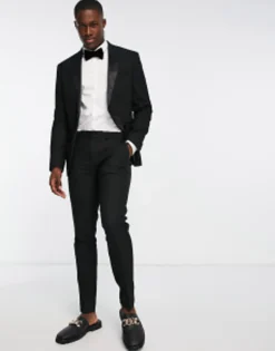 Topman Skinny Tuxedo Suit In Black