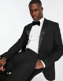Topman Skinny Tuxedo Suit In Black