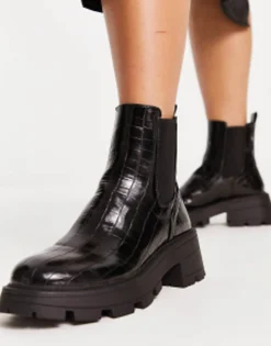 Topshop Bella Chunky Chelsea Boot In Croc