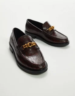 Topshop Clara Leather Flat Loafer With Chain In