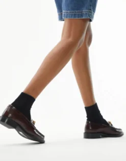 Topshop Clara Leather Flat Loafer With Chain In
