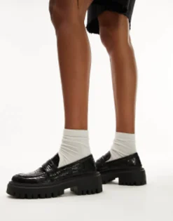 Topshop Connie Chunky Loafer In Croc
