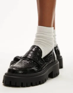 Topshop Connie Chunky Loafer In Croc