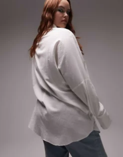 Topshop Curve Seersucker Shirt In