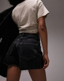 Topshop Denim A-Line Mom Short In Washed
