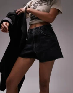 Topshop Denim A-Line Mom Short In Washed