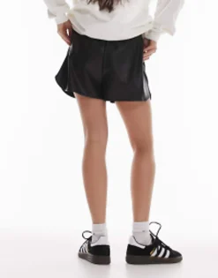 Topshop Faux Leather Runner Short In