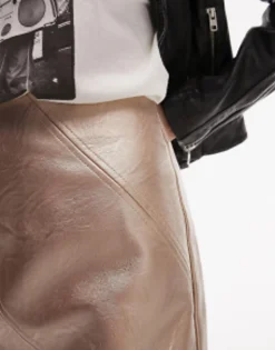 Topshop Leather Look Diagonal Seam Mini Skirt In