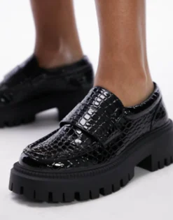 Topshop Lottie Chunky Loafer In Croc