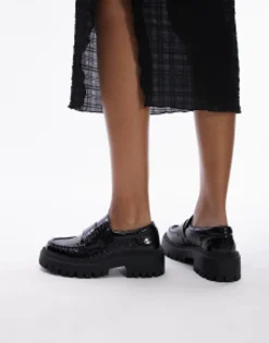 Topshop Lottie Chunky Loafer In Croc