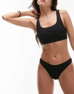 Topshop Mix And Match Rib High Leg Bikini Bottoms In
