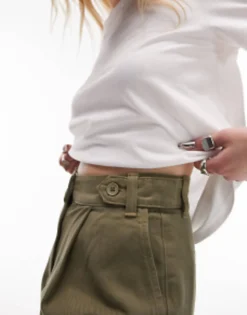 Topshop Petite Button Tab Peg Trouser In