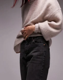 Topshop Petite Mom Jean In Washed
