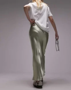 Topshop Petite Satin Bias Maxi Skirt In