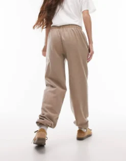 Topshop Plain Vintage Wash Oversized Cuff Jogger In Taupe