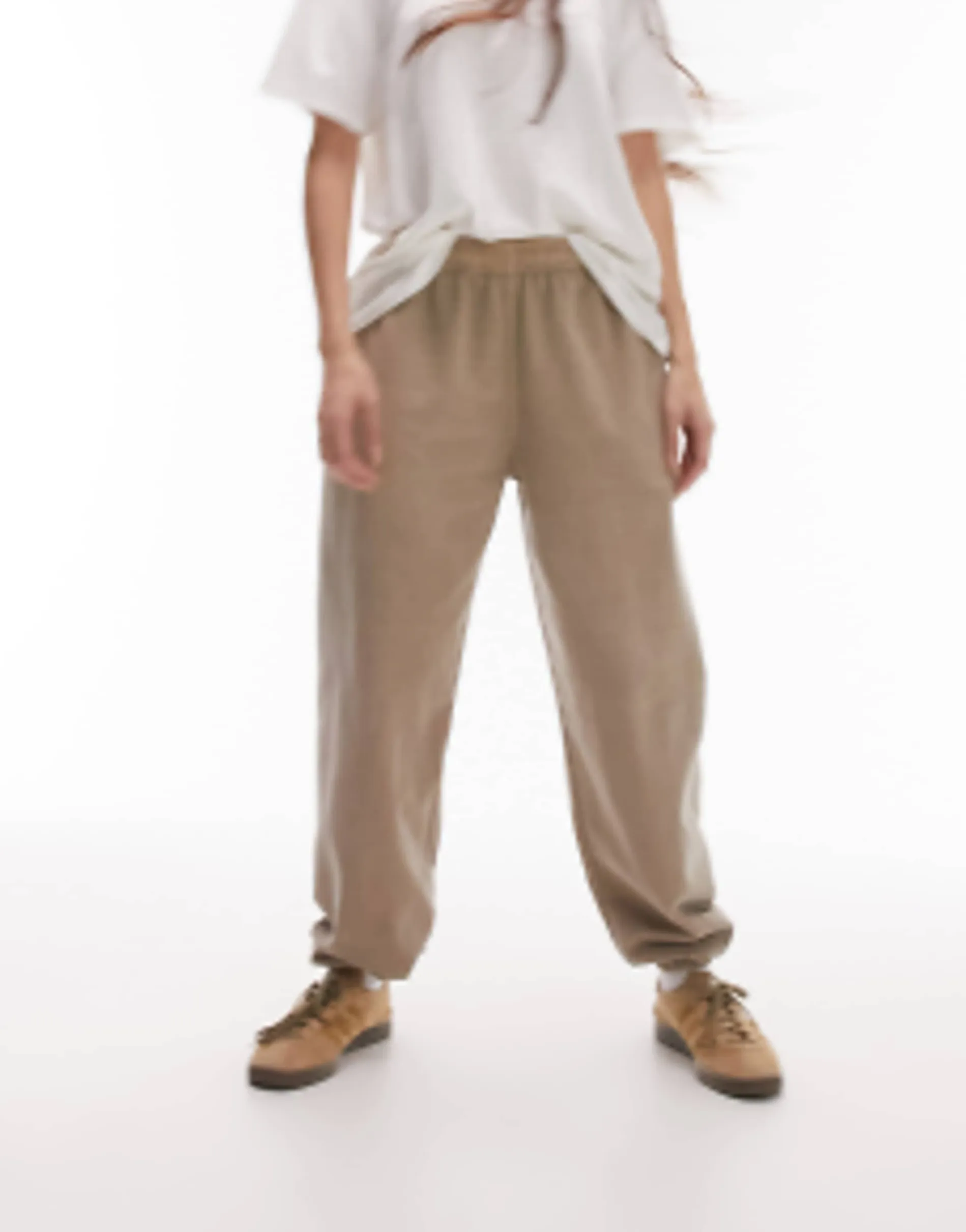 Topshop Plain Vintage Wash Oversized Cuff Jogger In Taupe