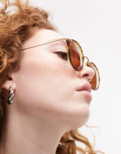 Topshop Plastic Round Sunglasses In Tort