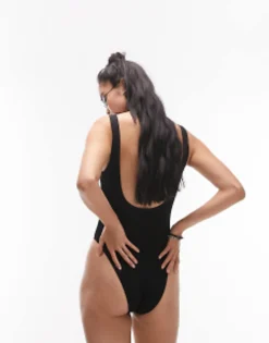 Topshop Rib Scoop Back Swimsuit In