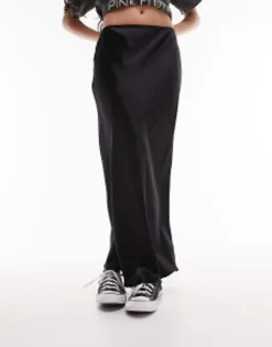 Topshop Satin Bias Midi Skirt In