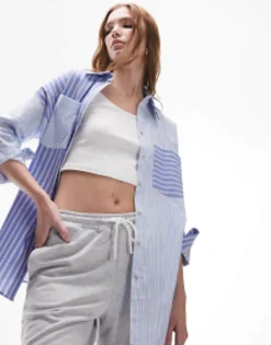 Topshop Stripe Mix And Match Shirt In