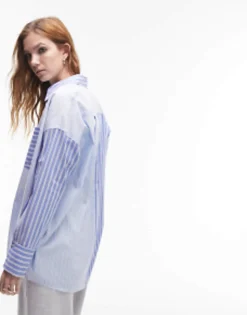 Topshop Stripe Mix And Match Shirt In