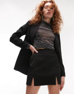 Topshop Tailored Side Split Mini Skirt In