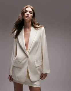 Topshop Tailored Skirt And Blazer Co-Ord In Ivory
