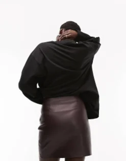 Topshop Tall Leather Look Split Detail Mini Skirt In
