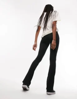 Topshop Tall Skinny Rib Flared Trousers In