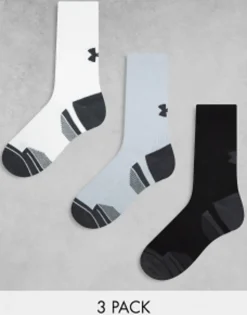 Under Armour Performance Tech 3 Pack Crew Socks In Grey White And Black