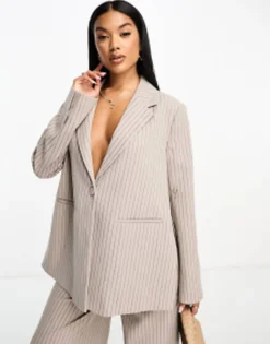 Vero Moda Aware Oversized Pinstripe Blazerand Wide Leg Trouser Co-Ord In Stone