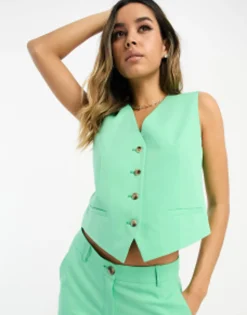 Vero Moda Tailored Waistcoat And Wide Leg Co-Ord In Green