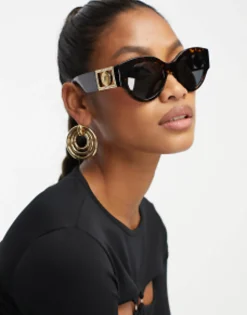 Versace Oversized Round Sunglasses In Tortoiseshell