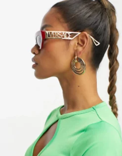 Versace Rectangle Festival Sunglasses With Gold Detail In