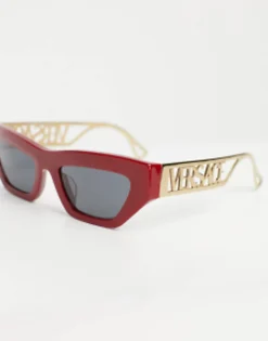 Versace Rectangle Festival Sunglasses With Gold Detail In