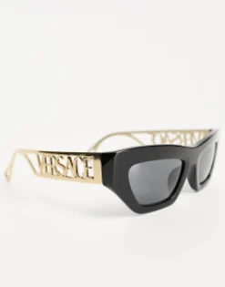 Versace Rectangle Sunglasses With Gold Detail In