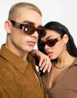 Versace Rectangle Sunglasses In Tortoiseshell