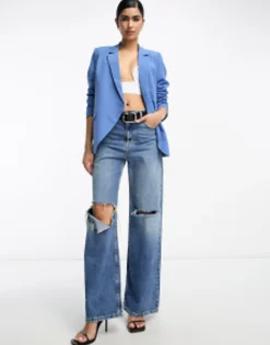 Vila Tailored Asymmetric Blazer And Cigarette Trouser Co-Ord In Blue