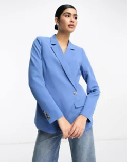 Vila Tailored Asymmetric Blazer And Cigarette Trouser Co-Ord In Blue