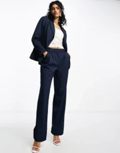 Vila Twill Tailored Oversized Blazer And Wide Leg Trouser Co-Ord In Navy