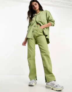 Waven Oversized Denim Shirt And High Rise Jeans In Sage Green