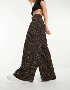 Wednesday'S Girl Smudge Spot Wide Leg Trousers In Black And Tan