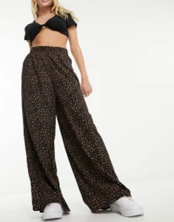 Wednesday'S Girl Smudge Spot Wide Leg Trousers In Black And Tan