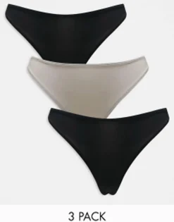 Weekday Soul Thong 3-Pack In Black And Grey